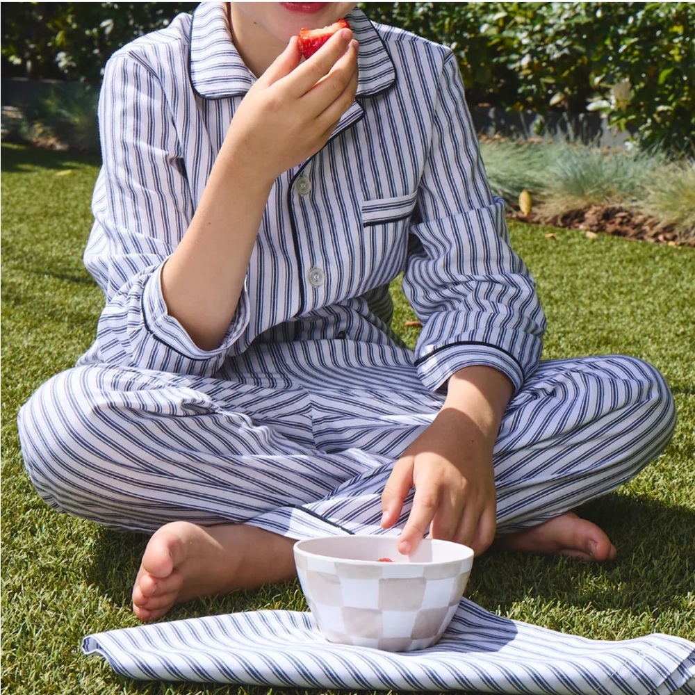 Petite plume twill navy French ticking Blue and White Striped Pajama Set 10